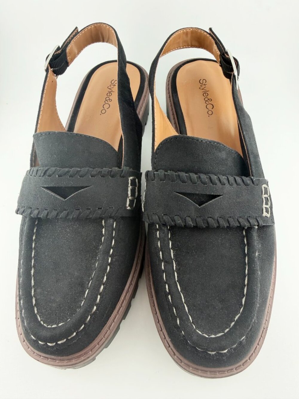 Style & Co. Mabbie Black Lug-Sole Slingback Penny Loafers - Size 7 - Picture 2 of 6